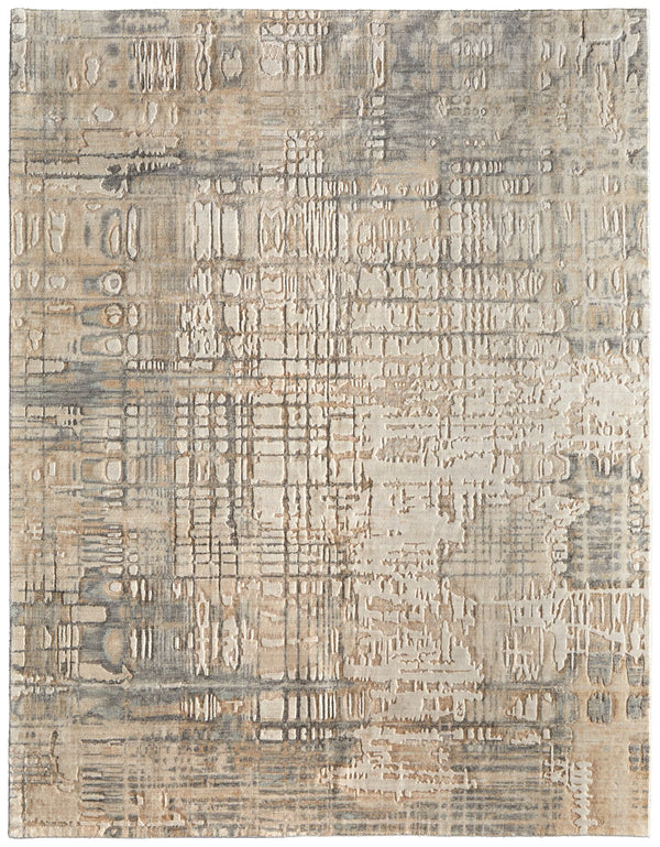 Feizy Rugs Jaxson Abstract High-low Pile Wool/Nylon Rug - Contemporary Hand-carved Design For Elegant Spaces Ivory,Tan,Gray Wool,Nylon Jxn39pzfbgemltp00