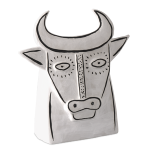 Thomas the Bull: Exquisite Handcrafted Porcelain Vessel with Whimsical Black Details – Artful Decor!