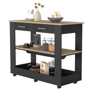 English Elm Brooklyn Rustic Kitchen Island with Concealed Shelves and Walnut Accents for Stylish Storage and Prep Multicolor 50 L x 25 W x 6 H B128P148885