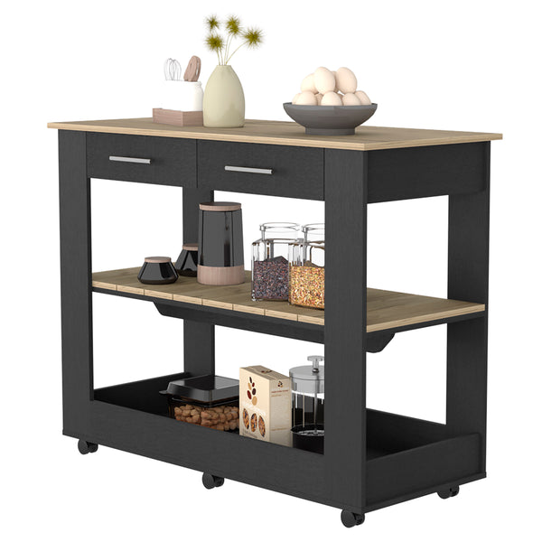 English Elm Brooklyn Rustic Kitchen Island with Concealed Shelves and Walnut Accents for Stylish Storage and Prep Multicolor 50 L x 25 W x 6 H B128P148885