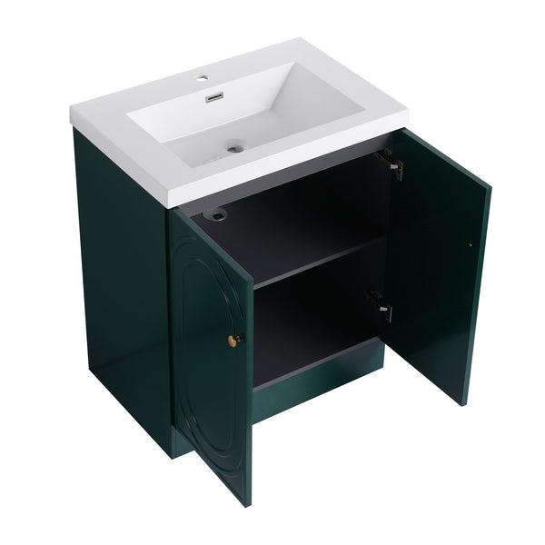 English Elm 30" Modern Freestanding Bathroom Vanity with Resin Sink, Soft-Close Doors, Adjustable Shelf, Durable Plywood Finish Dark Green W999S00272
