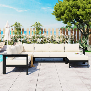English Elm U_style Outdoor U-shaped Sectional with Iron Frame and Ultra Thick Foam Patio Seating WY000478AAA