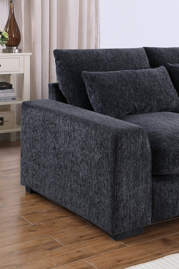 English Elm Nyeisha Flannel Velvet Sectional Sofa with Chaise Usb Ports and Built-in Console Dark Gray B102S00074