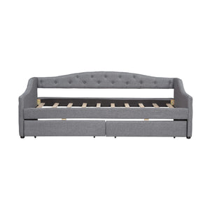 English Elm Upholstered Twin XL Daybed with LED Belt and Two Underbed Drawers, Linen Backrest, Modern Storage Elegance Gray DL002060AAE