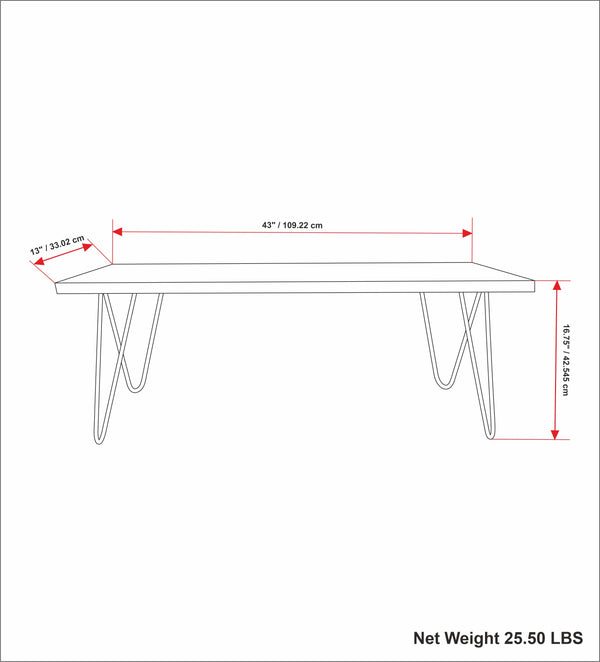 English Elm Colton Rustic Mango Wood Bench with Raw Edge Seat and Black Hairpin Legs — Handfinished Natural Finish (42") B136P158528