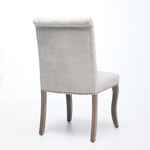 English Elm Upholstered Chenille Tufted Dining Chairs Set of 2 with Curved Wood Legs Club Style Beige W1143P457780