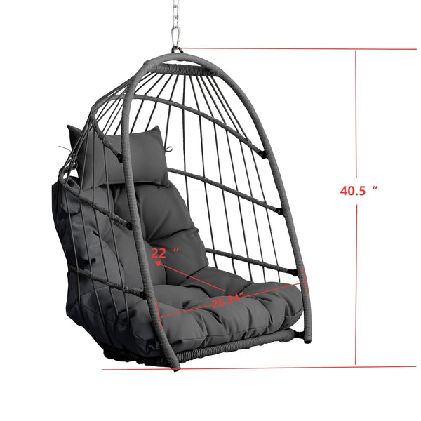 English Elm Outdoor Egg-shaped Hanging Chair with Stand - Cozy Cushioned Swing, Sturdy 350 lb Frame, Indoor/Patio Use Gray+Gray W2500P309523