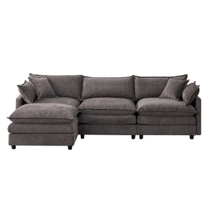 English Elm 105" L-shaped Chenille Sectional with Ottoman Pocket Spring Living Room Sofa Grey W1097S00228
