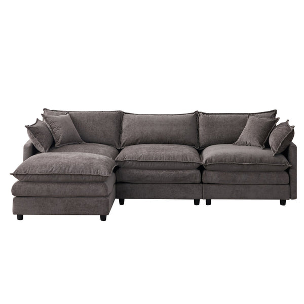 English Elm 105" L-shaped Chenille Sectional with Ottoman Pocket Spring Living Room Sofa Grey W1097S00228