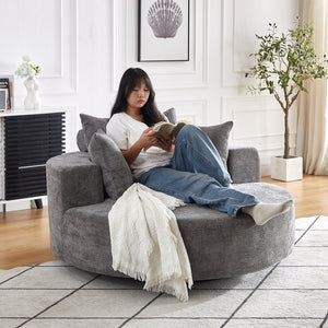 English Elm 55''L Chenille Foam Single Swivel Chair with Plush Backrest Pillow, 360° Smooth Recline for Living Room Lounge Comfort Grey W834S00352