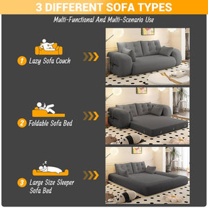 English Elm Human 78.7" Multi-Functional Foldable Sofa Bed – 3-in-1 Teddy Foam Sleeper, Removable Cushions, 2-Seater Guest Lounge Grey W1885P277277