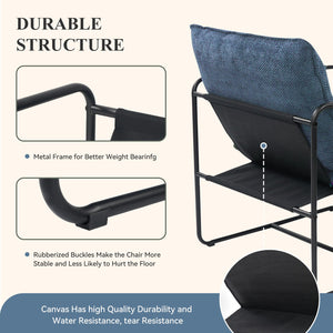 English Elm Accent Chair Mid-Century Rattan Arms Set of 2 with Rubber Wood Legs, Plush Fabric Seat, Cozy Lounge Dark Blue T3950P397482