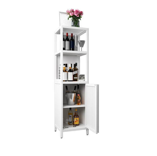English Elm A 52ft White Linen Tower Bamboo Storage Cabinet — Slim Tall Freestanding Organizer for Small Spaces W2207P242507