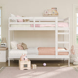 Simple Solid Wood Twin Over Twin Bunk Bed White SOPB3HWHWP Walker Edison