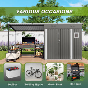 English Elm 12x4ft Steel Lean to Shed with Open Pergola Combo Backyard Storage and Shaded Patio W3213S00011