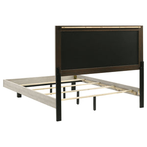 English Elm Strout Queen Panel Bed Bouclé Headboard Whitewashed Veneer Floating Rustic Frame B062S01771