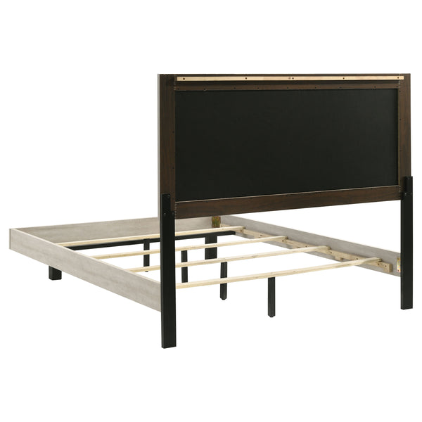 English Elm Strout Queen Panel Bed Bouclé Headboard Whitewashed Veneer Floating Rustic Frame B062S01771