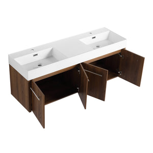 English Elm 60 Inch Wall-Mounted Bathroom Vanity With Double Resin Sink, Modern Design & Ample Storage Space W999S00250