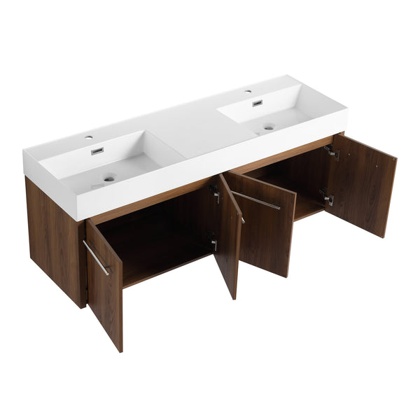 English Elm 60 Inch Wall-Mounted Bathroom Vanity With Double Resin Sink, Modern Design & Ample Storage Space W999S00250