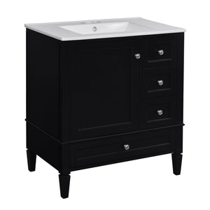 English Elm 30 30 Inch Bathroom Vanity with Ceramic Sink, Modern Compact 3-Drawer Storage Cabinet for Small Baths Black N710P247499B