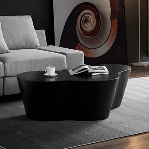 English Elm 50 Inch Sculptural Fiberglass Coffee Table Gloss Black Organic Shape for Living Room W876P400326