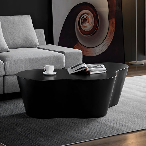 English Elm 50 Inch Sculptural Fiberglass Coffee Table Gloss Black Organic Shape for Living Room W876P400326