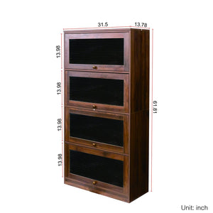 English Elm Bookcase Contemporary Glass Door Display Cabinet 4-Tier Dustproof Office Storage Shelves 31.5"L W331P195805