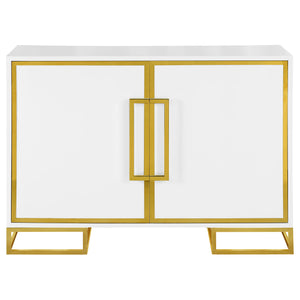 English Elm Synchrony White and Gold Art Deco 2-Door Accent Cabinet with Shelves, Metal Trim, Chic Storage B062P351428