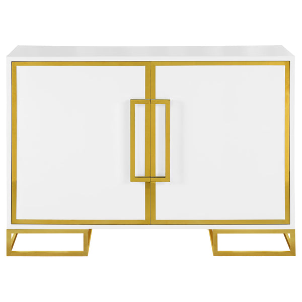English Elm Synchrony White and Gold Art Deco 2-Door Accent Cabinet with Shelves, Metal Trim, Chic Storage B062P351428