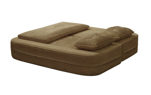 English Elm Multi Functional Sectional Sofa Bed Plush Corduroy Convertible 80" King Sleeper with Chaise, Deep Fluff Camel W3219P339468