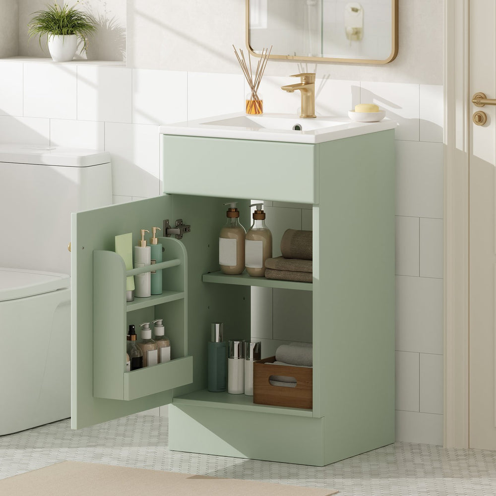 English Elm [video] Compact Sage Green Bathroom Vanity with Ceramic Sink Soft Close Cabinet N759P237932G