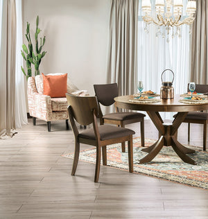 English Elm Set of 2 Transitional Walnut Side Chairs with Curved Legs, Dark Chocolate Fabric Padded Seats and Backs B011P214576