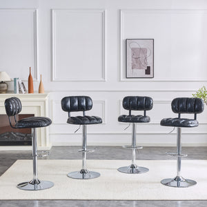 English Elm Set of 2 Adjustable Pu Leather Barstools with Chrome Base for Kitchen or Home Bar Black,Silver W3875P378576