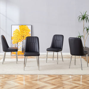 English Elm 4 Modern Dining Chairs, Smooth Pu Leather Backrest and Silver-Toned Metal Legs For A Comfortable Home Experience For Kitchens, Bedrooms and Offices.