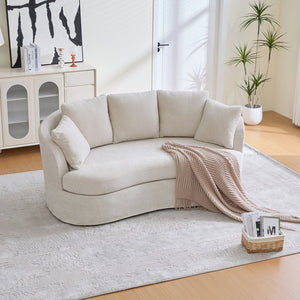 English Elm 73.82" Wide Curved Chenille Loveseat with Deep Lounge Seat and Sculptural Modern Frame Beige W3189S00033