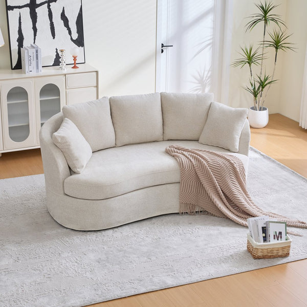 English Elm 73.82" Wide Curved Chenille Loveseat with Deep Lounge Seat and Sculptural Modern Frame Beige W3189S00033