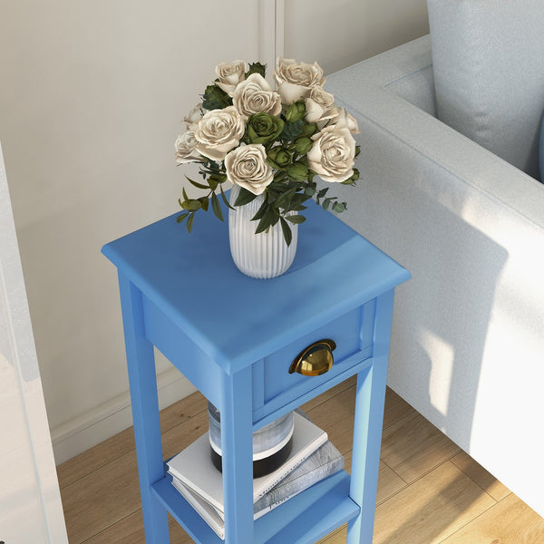 English Elm 2-tier White End Table Set with Drawer and Open Shelf for Small Space Living T3971P406066