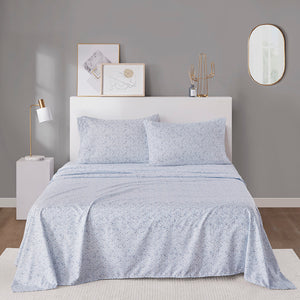 JLA Home Intelligent Design - Sheet Ultra-Soft Microfiber Printed Sheet Set with Benzoyl Peroxide Resistance, Wrinkle-Resistant Comfort Blue Chevron ID20-2224