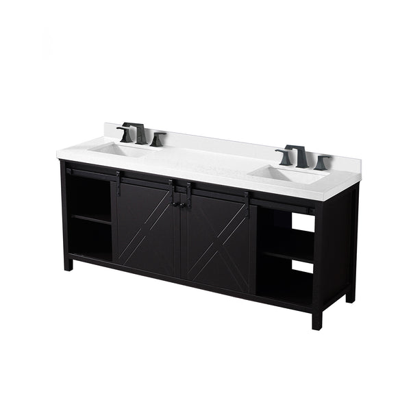 English Elm Brown Double Bath Vanity 80" W X 22" D With White Quartz Top & Faucet Set - Elegant Storage Solution B2731P260153