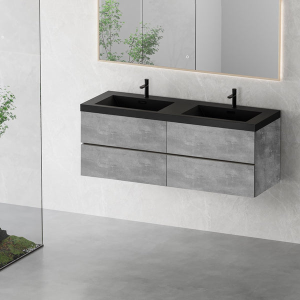 English Elm 60" Wall Mount Bathroom Vanity Ash Finish Solid Surface Basin Soft Close Storage W1573P155849
