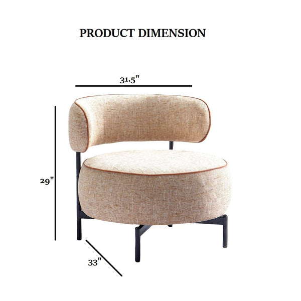 English Elm Light swivel chair in light brown fabric with white welt, curved backrest, metal legs, 360° swivel, 31.5"W B2741P390564