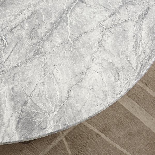 English Elm 47" Round Marble Dining Table - Stylish Faux Marble Top & Durable Stainless Steel Base For Any Space W3456S00004