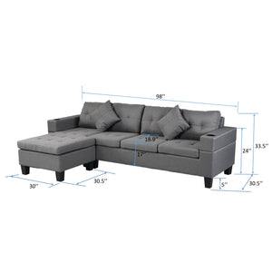 English Elm Sectional PU Sofa Set with L-Chaise, Built-In Cup Holders, Thick Foam Cushions, Modern 4-Seater Comfort Grey 69.69 L x 29.92 W x 12.99 H W2297S00015