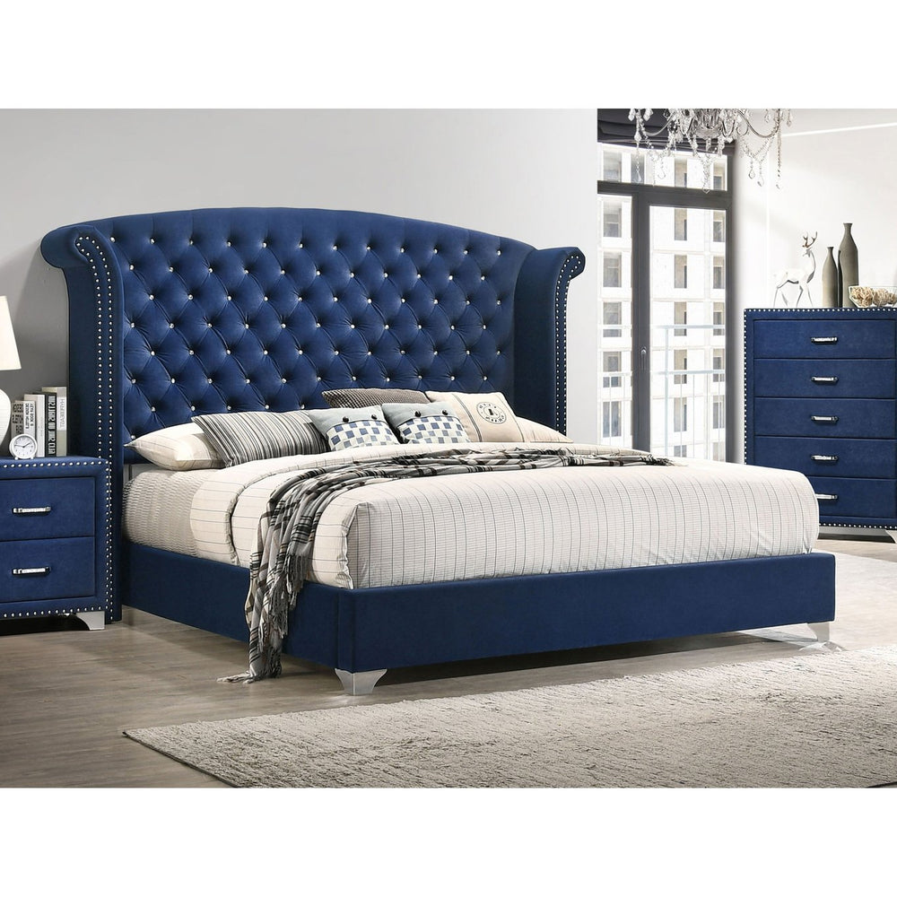 English Elm Chantel Pacific Blue Upholstered Wingback Eastern King Bed - Elegant Design With Modern Comfort & Style B062S00653