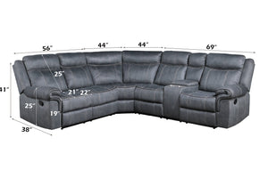 English Elm Dollum Two Tone Nubuck Manual Recliner Sectional Sofa with USB Port, Cupholder Console, Tufted Comfort Gray 69 L x 30 W x 26 H B2726S00124