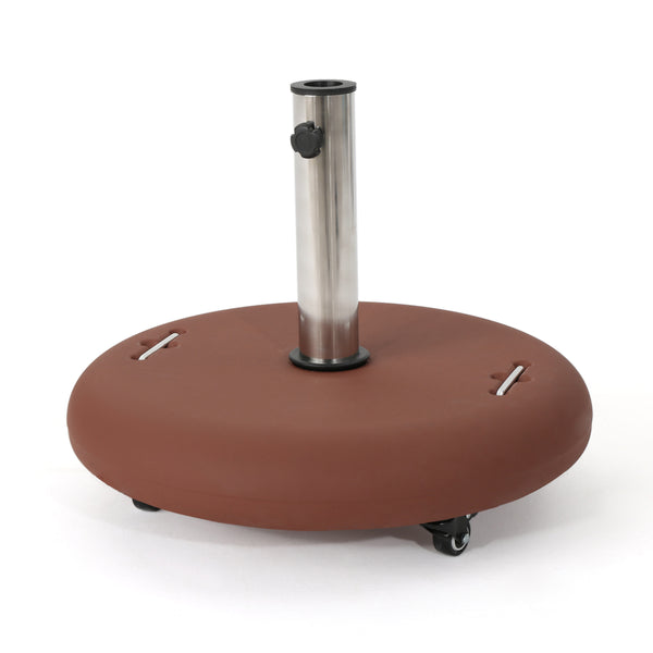English Elm Wheelie Concrete Outdoor Umbrella Base with Locking Casters for Patio Stability Terracotta 60454.00RED
