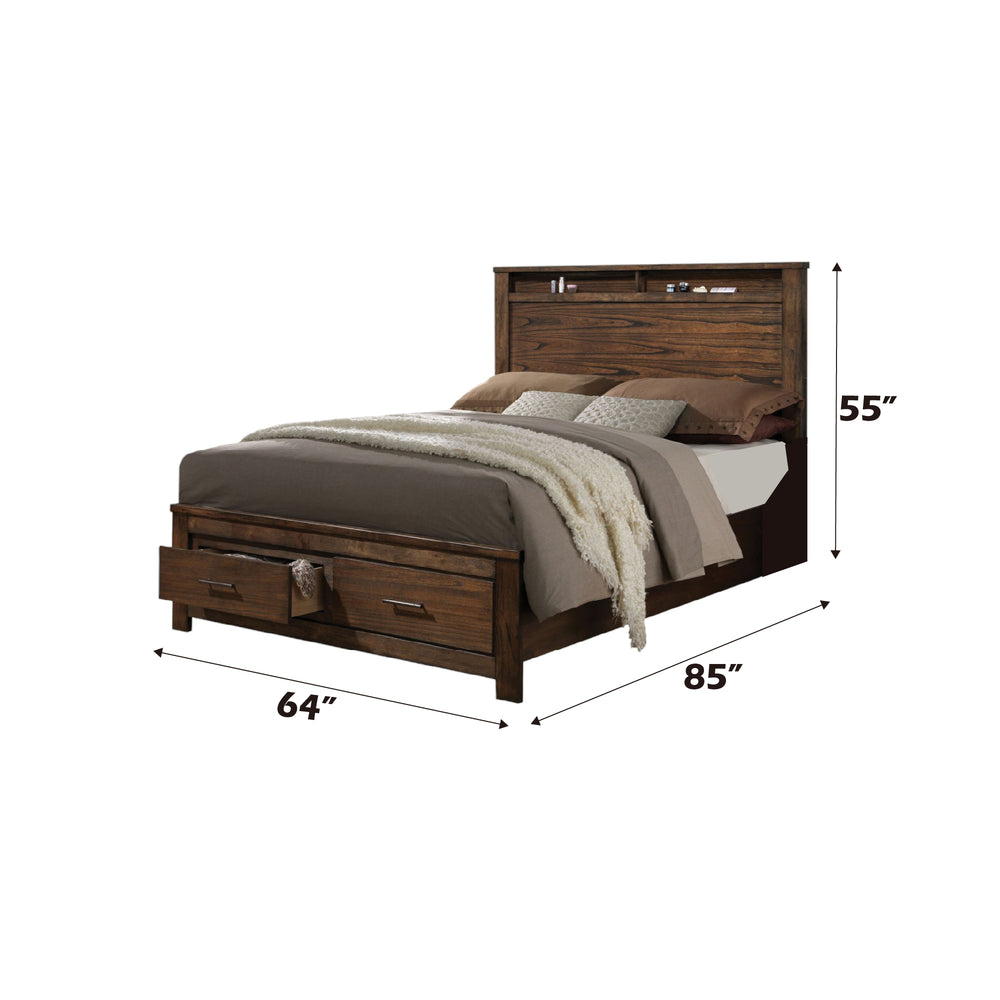 English Elm Queen Storage Bed Frame with Headboard Shelves and Four Integrated Footboard Drawers B2726P283877