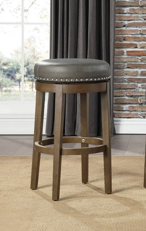 English Elm Round Swivel Stool Set of 2 with Black Faux Leather Seat, Nailhead Trim & Solid Wood Legs, 19.5" H Brown Gray 35.75 L x 23.25 W x 9.5 H B011P201573