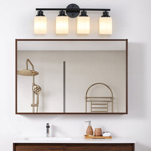 English Elm 24" Modern 4-Light Vanity Wall Sconce with Clear Glass Shades, Iron Frame, Hardwired Bath Lighting Fixture Black White W1340P206693