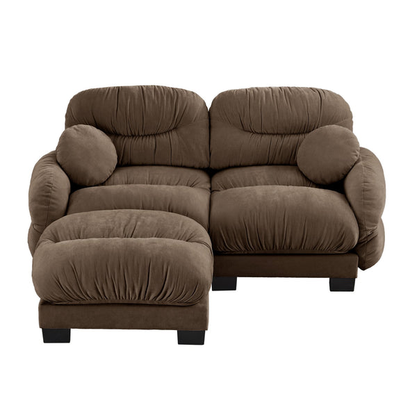 English Elm Pleated Chenille Sectional Sofa with Ottoman Ergonomic Foam Curved Armrests Living Room Brown W5656S00056